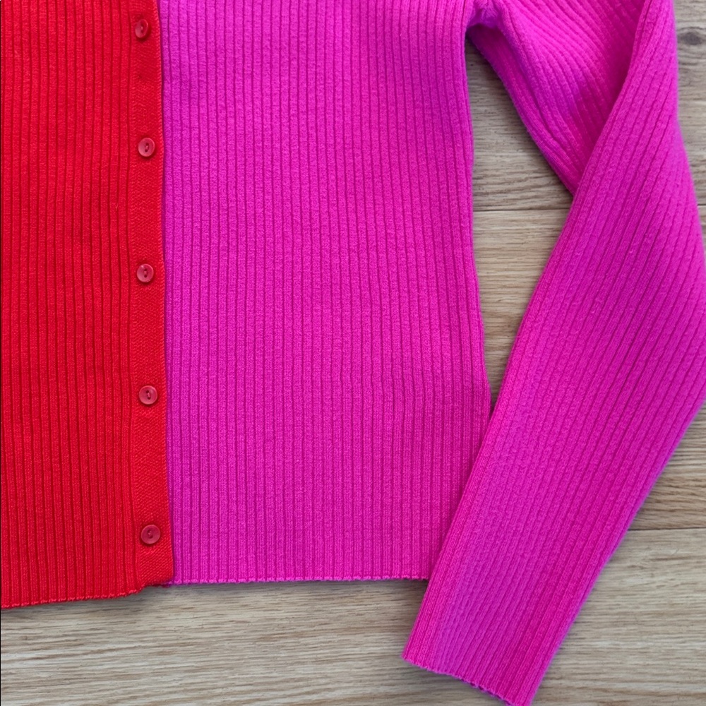 Strut & Bolt Button Up Color Block Ribbed Cardigan Large Pink Red Valentines - Picture 6 of 8
